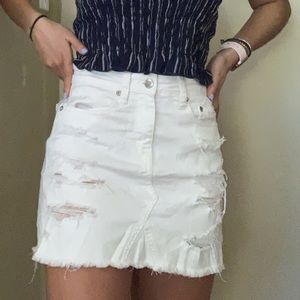 White ripped jean skirt!